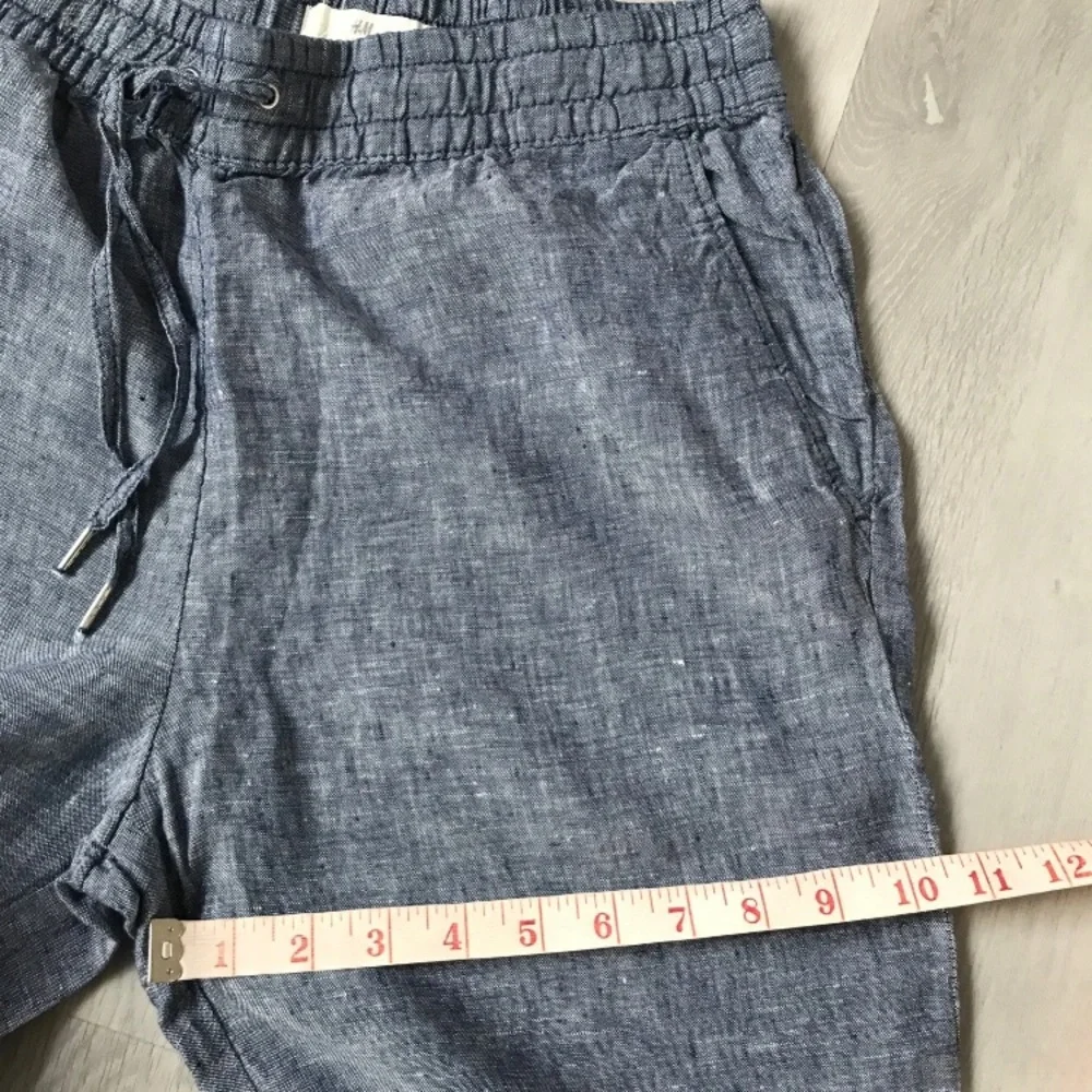 H&M LINEN BLUE TROUSER PANTS WOMENS 4